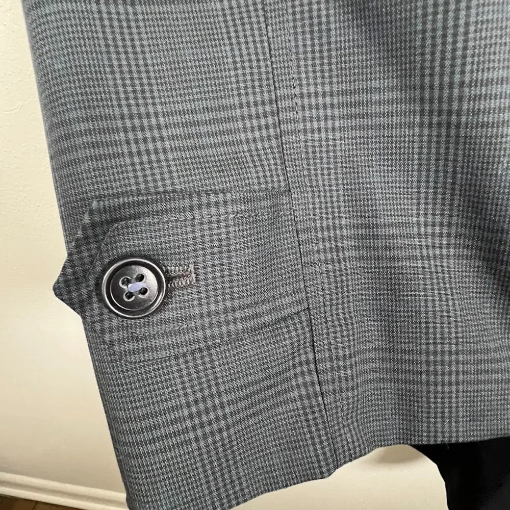 Vintage 1970s Towncraft Penn Prest Glen Plaid Car Coat Zip Out Liner‎ 42R Gray